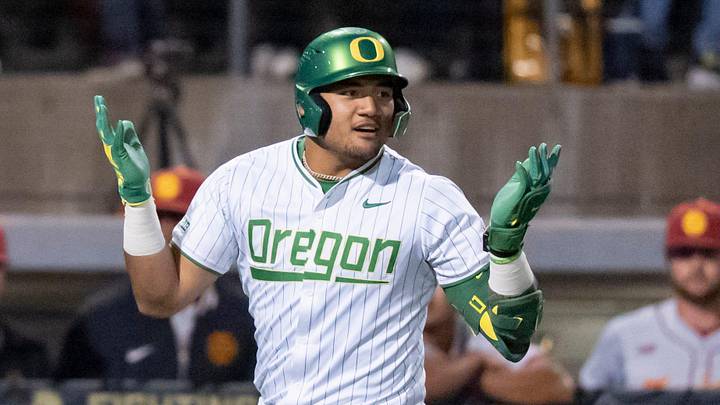 Oregon infielder Naulivou Lauaki Jr. rounds the bases on a home run in the ninth inning as the Oregon Ducks host the USC Trojans on May 14, 2026, in Eugene, Oregon. Oregon infielder Naulivou Lauaki Jr. rounds the bases on a home run in the ninth inning as the Oregon Ducks host the USC Trojans on May 14, 2026, in Eugene, Oregon.