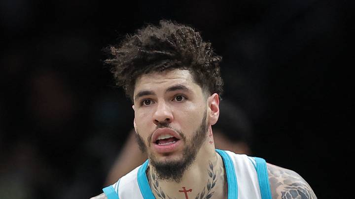 Mar 31, 2026; Brooklyn, New York, USA; Charlotte Hornets guard LaMelo Ball (1) brings the ball up court against the Brooklyn Nets during the third quarter at Barclays Center. Mandatory Credit: Brad Penner-Imagn Images