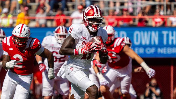Oct 10, 2026; Lincoln, Nebraska, USA; Indiana Hoosiers wide receiver Nick Marsh (11) runs after a catch for a touchdown against the Nebraska Cornhuskers during the fourth quarter at Memorial Stadium. Mandatory Credit: Dylan Widger-Imagn Images Oct 10, 2026; Lincoln, Nebraska, USA; Indiana Hoosiers wide receiver Nick Marsh (11) runs after a catch for a touchdown against the Nebraska Cornhuskers during the fourth quarter at Memorial Stadium. Mandatory Credit: Dylan Widger-Imagn Images