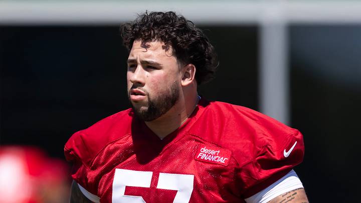 May 8, 2026; Tempe, AZ, USA; Arizona Cardinals offensive lineman Chase Bisontis (57) during rookie minicamp at Dignity Health Arizona Cardinals Training Center. Mandatory Credit: Mark J. Rebilas-Imagn Images May 8, 2026; Tempe, AZ, USA; Arizona Cardinals offensive lineman Chase Bisontis (57) during rookie minicamp at Dignity Health Arizona Cardinals Training Center. Mandatory Credit: Mark J. Rebilas-Imagn Images