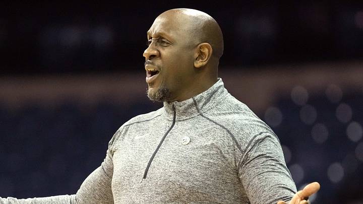Nov 29, 2021; Stockton, CA, USA; Stockton Kings head coach Bobby Jackson argues from the bench during the fourth quarter against the G League Ignite at Stockton Arena. Mandatory Credit: Darren Yamashita-USA TODAY Sports via Imang Images