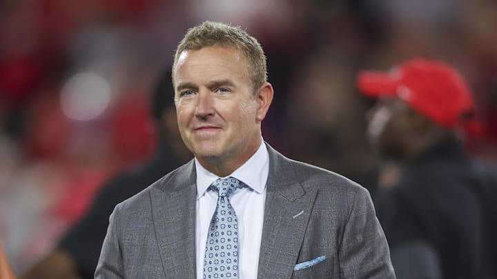 Nov 15, 2025; Athens, Georgia, USA; ESPN analyst Kirk Herbstreit looks on prior to a game between the Texas Longhorns and the Georgia Bulldogs at Sanford Stadium. 