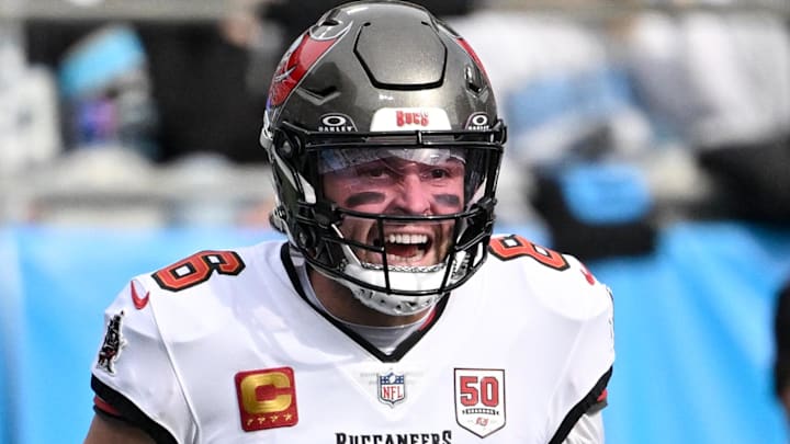 Dec 21, 2025; Charlotte, North Carolina, USA; Tampa Bay Buccaneers quarterback Baker Mayfield (6) reacts after a touchdown during the first half against the Carolina Panthers at Bank of America Stadium. Mandatory Credit: Bob Donnan-Imagn Images Dec 21, 2025; Charlotte, North Carolina, USA; Tampa Bay Buccaneers quarterback Baker Mayfield (6) reacts after a touchdown during the first half against the Carolina Panthers at Bank of America Stadium. Mandatory Credit: Bob Donnan-Imagn Images
