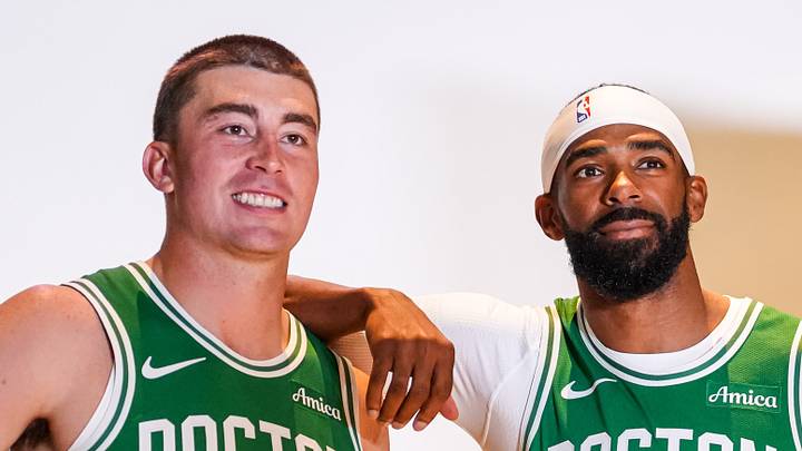 Sep 28, 2026; Boston, MA, USA; Boston Celtics guard Payton Pritchard (11) and guard Mike Conley (45) during media day at Auerbach Center. Mandatory Credit: David Butler II-Imagn Images Sep 28, 2026; Boston, MA, USA; Boston Celtics guard Payton Pritchard (11) and guard Mike Conley (45) during media day at Auerbach Center. Mandatory Credit: David Butler II-Imagn Images