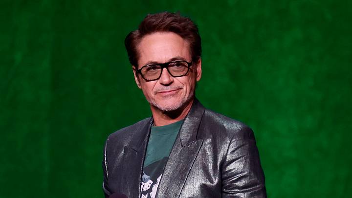 LAS VEGAS, NEVADA - APRIL 16: Robert Downey Jr. promotes the upcoming film "Avengers: Doomsday" at the Walt Disney Studios CinemaCon presentation