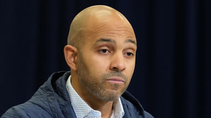 Feb 24, 2026; Indianapolis, IN, USA; Atlanta Falcons general manager Ian Cunningham speaks at the NFL Scouting Combine at the Indiana Convention Center. Mandatory Credit: Kirby Lee-Imagn Images