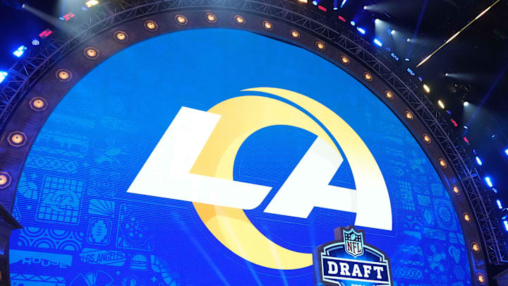 Apr 25, 2024; Detroit, MI, USA; A Los Angeles Rams logo at the 2024 NFL Draft at Campus Martius Park and Hart Plaza. Mandatory Credit: Kirby Lee-Imagn Images Apr 25, 2024; Detroit, MI, USA; A Los Angeles Rams logo at the 2024 NFL Draft at Campus Martius Park and Hart Plaza. Mandatory Credit: Kirby Lee-Imagn Images