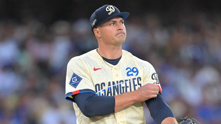 Los Angeles Dodgers pitcher Tarik Skubal (29) reacts Los Angeles Dodgers pitcher Tarik Skubal (29) reacts