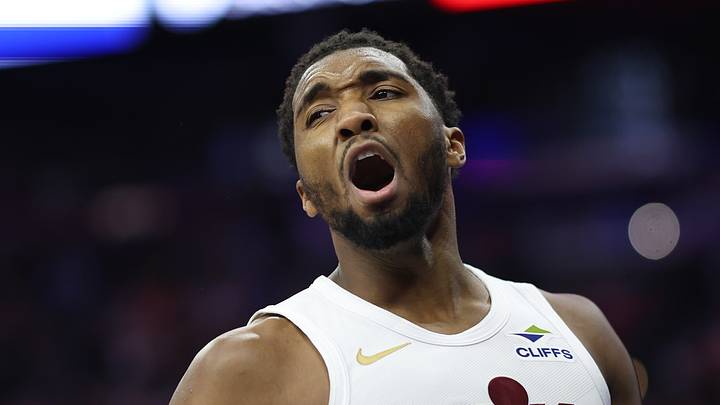 Jan 14, 2026; Philadelphia, Pennsylvania, USA; Cleveland Cavaliers guard Donovan Mitchell (45) reacts after a play against the Philadelphia 76ers during the third quarter at Xfinity Mobile Arena. Mandatory Credit: Bill Streicher-Imagn Images Jan 14, 2026; Philadelphia, Pennsylvania, USA; Cleveland Cavaliers guard Donovan Mitchell (45) reacts after a play against the Philadelphia 76ers during the third quarter at Xfinity Mobile Arena. Mandatory Credit: Bill Streicher-Imagn Images