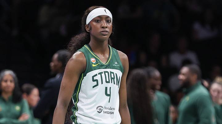 Aug 3, 2026; Brooklyn, New York, USA;  Seattle Storm guard Flau'jae Johnson (4) at Barclays Center. Mandatory Credit: Wendell Cruz-Imagn Images
