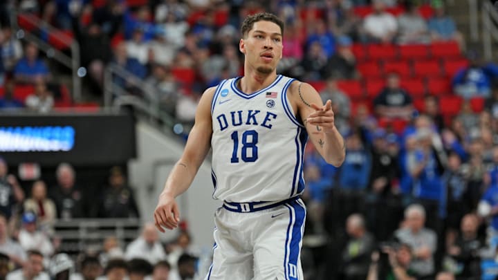 Duke Blue Devils forward Mason Gillis (18) reacts after a play 