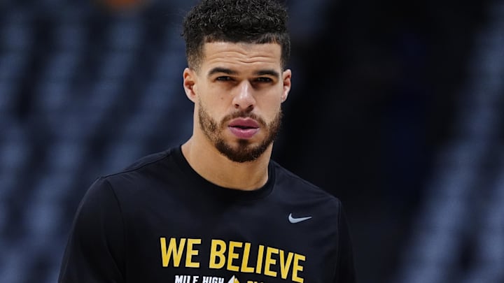 May 9, 2025; Denver, Colorado, USA; Denver Nuggets forward Michael Porter Jr. (1) before the game against the Oklahoma City Thunder during game three of the second round for the 2025 NBA Playoffs at Ball Arena. Mandatory Credit: Ron Chenoy-Imagn Images