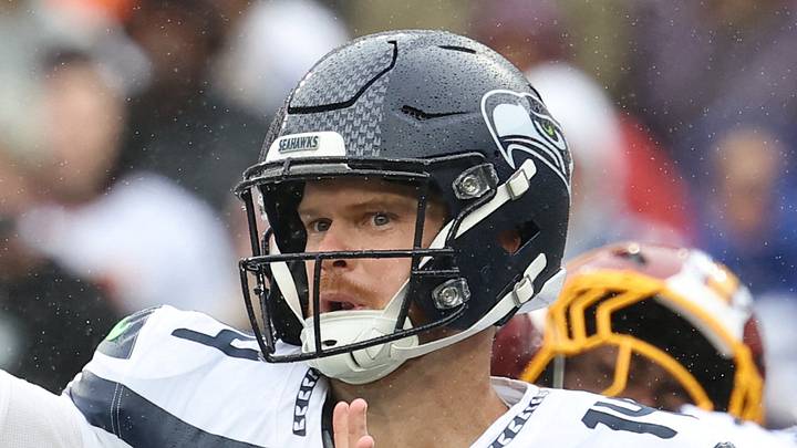 Seattle Seahawks quarterback Sam Darnold drops back to pass