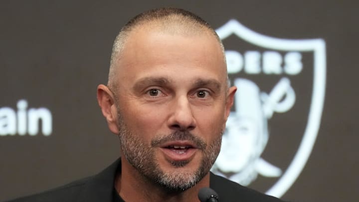 Feb 10, 2026; Henderson, NV, USA; Las Vegas Raiders general manager John Spytek at press conference at Intermountain Health Performance Center. Mandatory Credit: Kirby Lee-Imagn Images