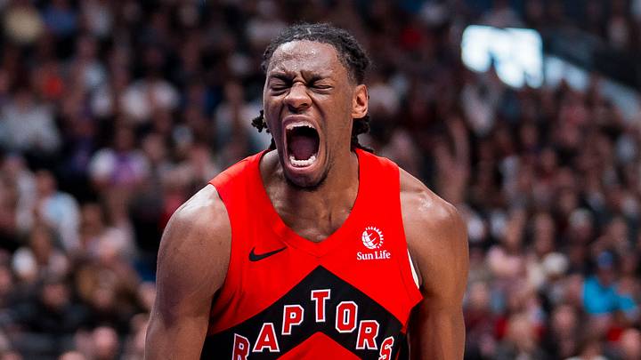 Oct 6, 2025; Vancouver, British Columbia, CAN; Toronto Raptors forward Jonathan Mogbo (2) reacts after dunking against the Denver Nuggets in the first half at Rogers Arena. Mandatory Credit: Bob Frid-Imagn Images Oct 6, 2025; Vancouver, British Columbia, CAN; Toronto Raptors forward Jonathan Mogbo (2) reacts after dunking against the Denver Nuggets in the first half at Rogers Arena. Mandatory Credit: Bob Frid-Imagn Images