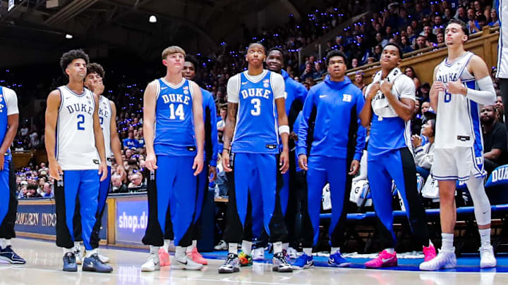 Oct 3, 2025; Durham, NC, USA; Duke Blue Devils Associate Head Coach Chris Carrawell shoots the ball during the Countdown to Craziness at the Cameron Indoor Stadium. Mandatory Credit: Jaylynn Nash-Imagn Images