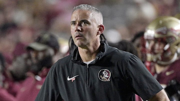 Oct 5, 2024; Tallahassee, Florida, USA; Florida State Seminoles head coach Mike Norvell during the second half against the Clemson Tigers at Doak S. Campbell Stadium. Mandatory Credit: Melina Myers-Imagn Images