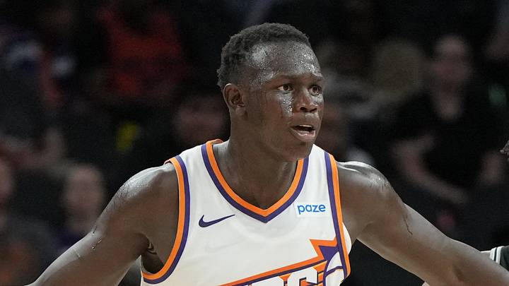 Oct 10, 2026; Phoenix, Arizona, USA; Phoenix Suns center Khaman Maluach (10) shields the ball from San Antonio Spurs center Tarris Reed Jr. (10) in the second half at Mortgage Matchup Center. Mandatory Credit: Rick Scuteri-Imagn Images Oct 10, 2026; Phoenix, Arizona, USA; Phoenix Suns center Khaman Maluach (10) shields the ball from San Antonio Spurs center Tarris Reed Jr. (10) in the second half at Mortgage Matchup Center. Mandatory Credit: Rick Scuteri-Imagn Images