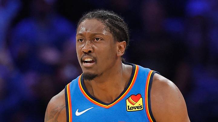 Oct 22, 2026; Oklahoma City, Oklahoma, USA; Oklahoma City Thunder guard Jalen Williams (8) reacts after scoring against the Denver Nuggets during the second half at Paycom Center. Mandatory Credit: Alonzo Adams-Imagn Images