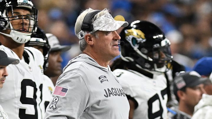 Nov 17, 2024; Detroit, Michigan, USA; Jacksonville Jaguars head coach Doug Pederson on the sidelines during the third quarter of their game against the Detroit Lions at Ford Field. Mandatory Credit: Lon Horwedel-Imagn Images Nov 17, 2024; Detroit, Michigan, USA; Jacksonville Jaguars head coach Doug Pederson on the sidelines during the third quarter of their game against the Detroit Lions at Ford Field. Mandatory Credit: Lon Horwedel-Imagn Images