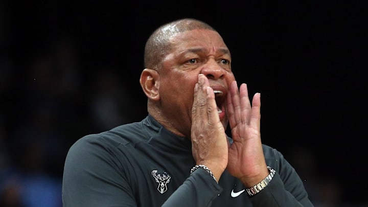 Milwaukee Bucks head coach Doc Rivers reacts during the first quarter against the Memphis Grizzlies at FedExForum on December 26, 2025.
