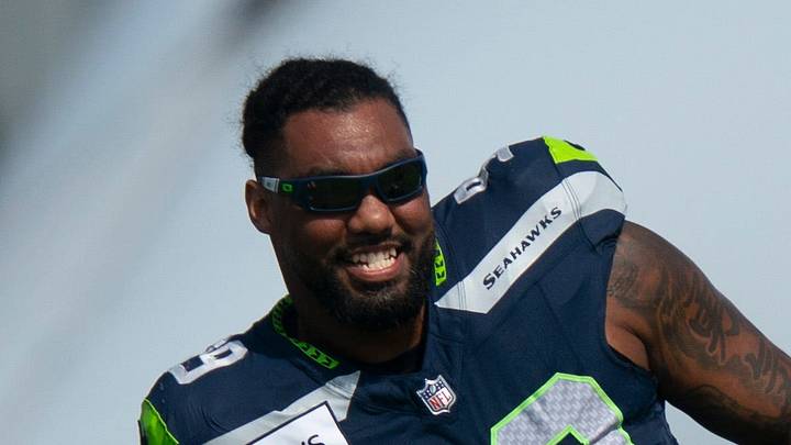 Seattle Seahawks defensive tackle Leonard Williams warms up during the joint practice with the Tennessee Titans.