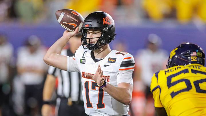 Oklahoma State Cowboys quarterback Drew Mestemaker. Oklahoma State Cowboys quarterback Drew Mestemaker.