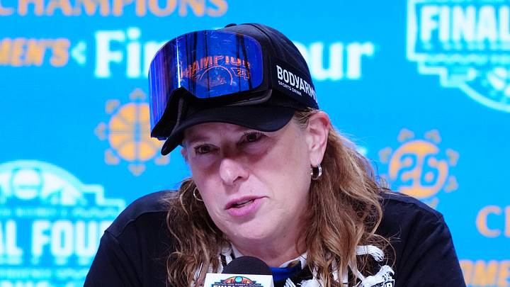 Apr 5, 2026; Phoenix, AZ, USA; UCLA Bruins head coach Cori Close speaks in a press conference after defeating the South Carolina Gamecocks during the National Championship game of the women's 2026 NCAA Tournament at Mortgage Matchup Center. Mandatory Credit: Kirby Lee-Imagn Images