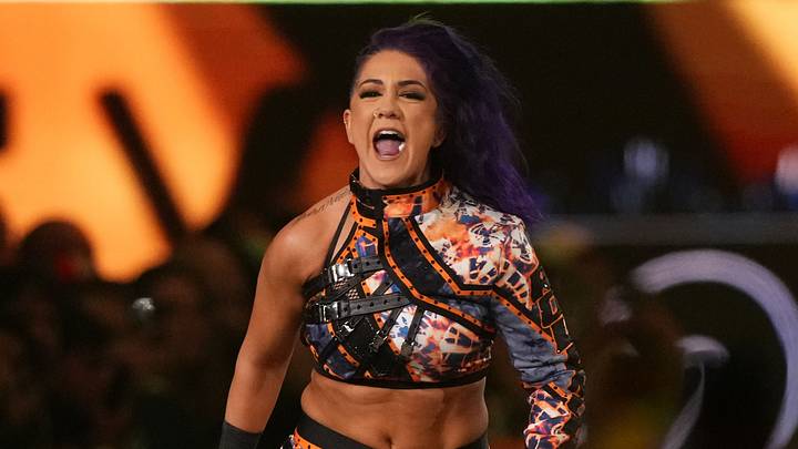Feb 1, 2025; Indianapolis, IN, USA; Bayley during the Women’s Royal Rumble during the WWE Royal Rumble at Lucas Oil Stadium. Mandatory Credit: Joe Camporeale-Imagn Images