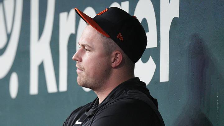 Jul 5, 2026; Arlington, Texas, USA;  Detroit Tigers pitcher Tarik Skubal (29) sits in the dugout during the ninth inning of game against the Texas Rangers at Globe Life Field. Mandatory Credit: Raymond Carlin III-Imagn Images