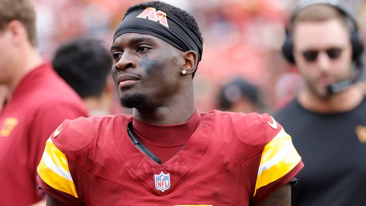 Washington Commanders CB Mike Sainristil looks on from the sidelines during the second half against the Las Vegas Raiders. Washington Commanders CB Mike Sainristil looks on from the sidelines during the second half against the Las Vegas Raiders.