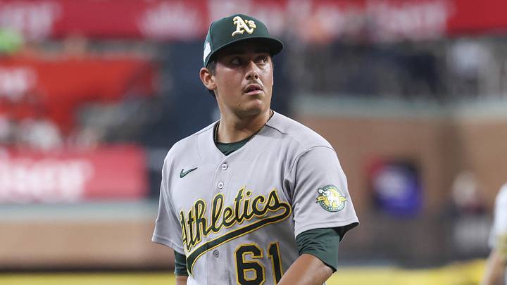 Jun 7, 2026; Houston, Texas, USA; Athletics starting pitcher Gage Jump (61) walks off the mound after pitching during the second inning against the Houston Astros at Daikin Park. Mandatory Credit: Troy Taormina-Imagn Images Jun 7, 2026; Houston, Texas, USA; Athletics starting pitcher Gage Jump (61) walks off the mound after pitching during the second inning against the Houston Astros at Daikin Park. Mandatory Credit: Troy Taormina-Imagn Images