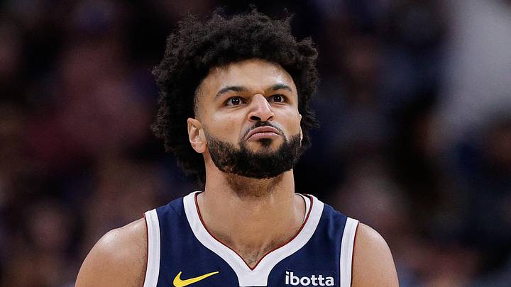 Dec 22, 2025; Denver, Colorado, USA; Denver Nuggets guard Jamal Murray (27) reacts after a play in the first quarter against the Utah Jazz at Ball Arena. Mandatory Credit: Isaiah J. Downing-Imagn Images