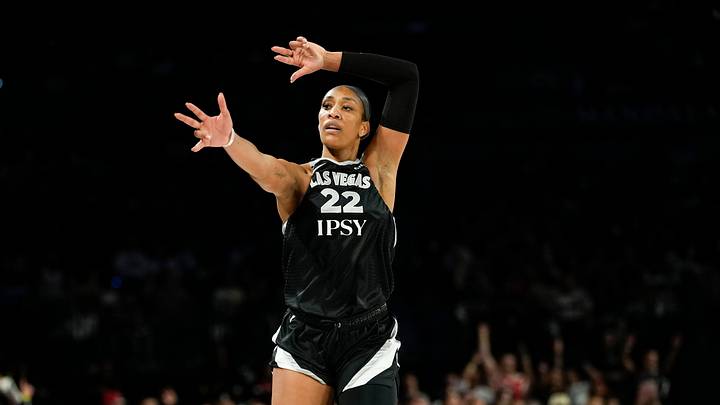 Sep 27, 2026; Las Vegas, Nevada, USA; Las Vegas Aces center A'ja Wilson (22) celebrates after scoring against the Indiana Fever during the second quarter of game one of the first round for the 2026 WNBA Playoffs at Michelob Ultra Arena. Mandatory Credit: Lucas Peltier-Imagn Images Sep 27, 2026; Las Vegas, Nevada, USA; Las Vegas Aces center A'ja Wilson (22) celebrates after scoring against the Indiana Fever during the second quarter of game one of the first round for the 2026 WNBA Playoffs at Michelob Ultra Arena. Mandatory Credit: Lucas Peltier-Imagn Images