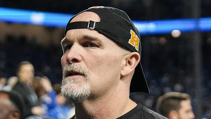 Washington Commanders head coach Dan Quinn walks up the tunnel during warm up before the NFC divisional round between Detroit Lions and Washington Commanders at Ford Field in Detroit on Saturday, Jan. 18, 2025.