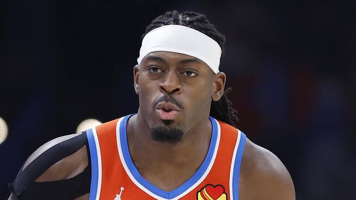 Oklahoma City Thunder guard Luguentz Dort (5) reacts after a play against the Toronto Raptors during the second half at Paycom Center on January 25, 2026. Oklahoma City Thunder guard Luguentz Dort (5) reacts after a play against the Toronto Raptors during the second half at Paycom Center on January 25, 2026.