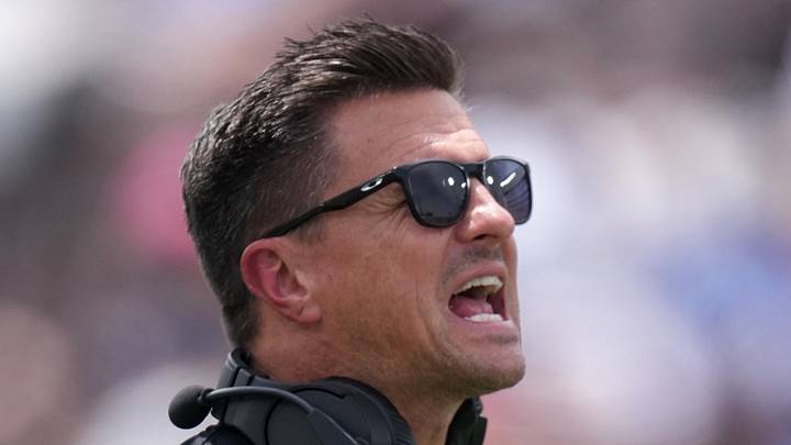 May 2, 2026; Pasadena, CA, USA; UCLA Bruins coach Bob Chesney reacts during the spring game at Rose Bowl. Mandatory Credit: Kirby Lee-Imagn Images