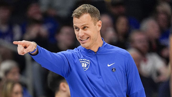 Mar 15, 2025; Charlotte, NC, USA; Duke Blue Devils head coach Jon Scheyer signals to his team during the 2025 ACC Conference Championship game at Spectrum Center. Mandatory Credit: Jim Dedmon-Imagn Images Mar 15, 2025; Charlotte, NC, USA; Duke Blue Devils head coach Jon Scheyer signals to his team during the 2025 ACC Conference Championship game at Spectrum Center. Mandatory Credit: Jim Dedmon-Imagn Images