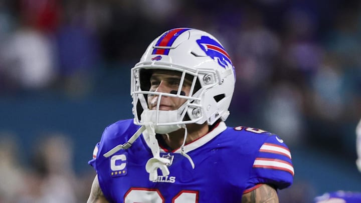 Buffalo Bills safety Jordan Poyer celebrates after the game against the Miami Dolphins.