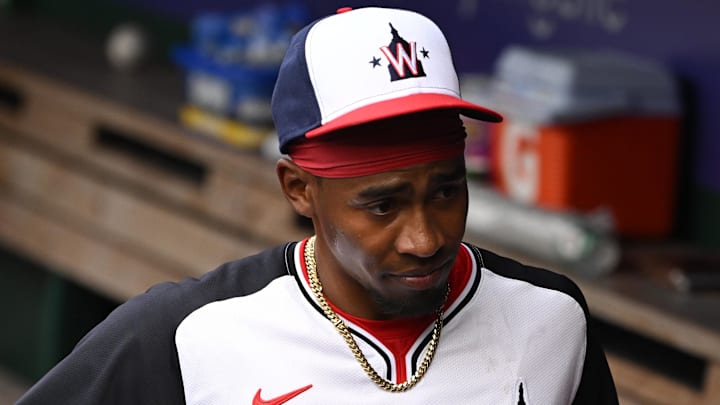 Sep 1, 2024; Washington, District of Columbia, USA; Washington Nationals second baseman Darren Baker (10) walks into the clubhouse after his Major League debut against the Chicago Cubs at Nationals Park