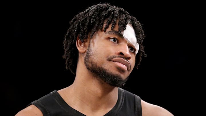 Brooklyn Nets guard Cam Thomas (24) reacts during the third quarter against the Portland Trail Blazers at Barclays Center on January 7, 2024. Brooklyn Nets guard Cam Thomas (24) reacts during the third quarter against the Portland Trail Blazers at Barclays Center on January 7, 2024.