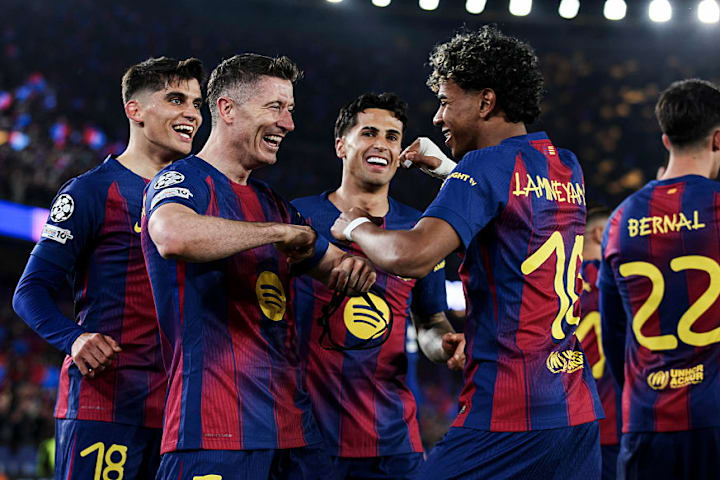 Barcelona players celebrating.