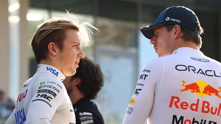 ABU DHABI, UNITED ARAB EMIRATES - DECEMBER 08: Liam Lawson of New Zealand and Visa Cash App RB talks to Max Verstappen of the Netherlands and Oracle Red Bull Racing prior to the F1 Grand Prix of Abu Dhabi at Yas Marina Circuit on December 08, 2024 in Abu Dhabi, United Arab Emirates. (Photo by Mark Thompson/Getty Images) ABU DHABI, UNITED ARAB EMIRATES - DECEMBER 08: Liam Lawson of New Zealand and Visa Cash App RB talks to Max Verstappen of the Netherlands and Oracle Red Bull Racing prior to the F1 Grand Prix of Abu Dhabi at Yas Marina Circuit on December 08, 2024 in Abu Dhabi, United Arab Emirates. (Photo by Mark Thompson/Getty Images)
