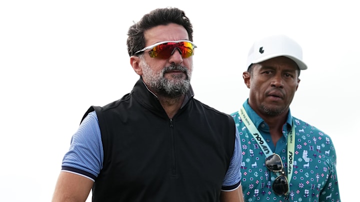 Yasir Al-Rumayyan (in sunglasses), governor of LIV Golf's funding source, will reportedly meet with PGA Tour commissioner Jay Monahan this week in Saudi Arabia.