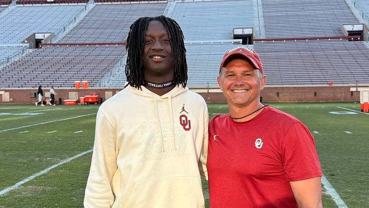 Oklahoma prospect Kamieon Compton-Nero poses with safeties coach Brandon Hall at an unofficial visit. Oklahoma prospect Kamieon Compton-Nero poses with safeties coach Brandon Hall at an unofficial visit.