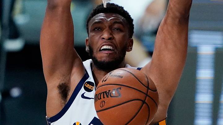Aug 1, 2020; Lake Buena Vista, FL, USA; Utah Jazz's Tony Bradley (13) dunks against the Oklahoma City Thunder during the second half of an NBA basketball game Saturday, Aug. 1, 2020, in Lake Buena Vista, Fla. Mandatory Credit: Ashley Landis/Pool Photo via USA TODAY Sports Aug 1, 2020; Lake Buena Vista, FL, USA; Utah Jazz's Tony Bradley (13) dunks against the Oklahoma City Thunder during the second half of an NBA basketball game Saturday, Aug. 1, 2020, in Lake Buena Vista, Fla. Mandatory Credit: Ashley Landis/Pool Photo via USA TODAY Sports