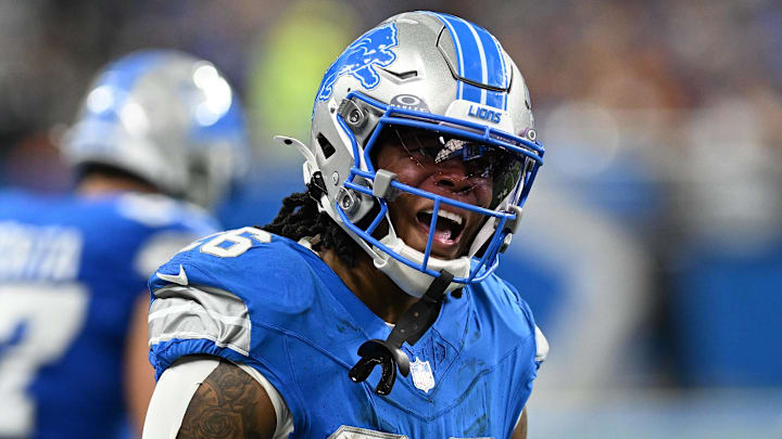 Detroit Lions running back Jahmyr Gibbs (26) 
