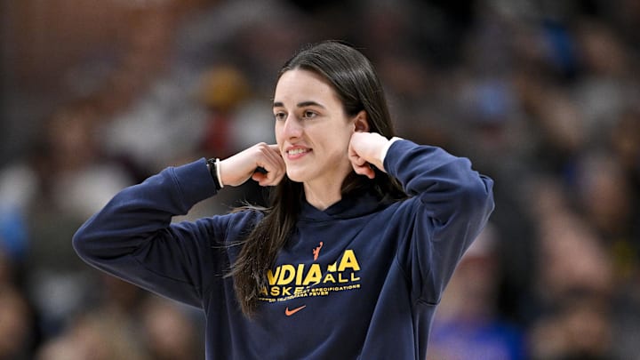 Aug 1, 2025; Dallas, Texas, USA; Indiana Fever guard Caitlin Clark (22) walks on to the court during the second half against the Dallas Wings at the American Airlines Center. Mandatory Credit: Jerome Miron-Imagn Images Aug 1, 2025; Dallas, Texas, USA; Indiana Fever guard Caitlin Clark (22) walks on to the court during the second half against the Dallas Wings at the American Airlines Center. Mandatory Credit: Jerome Miron-Imagn Images