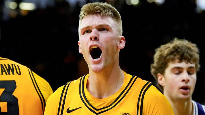 Iowa guard Bennett Stirtz (14) reacts during a basketball game against the Northwestern Wildcats Feb. 8, 2026 at Carver-Hawkeye Arena in Iowa City, Iowa. Iowa guard Bennett Stirtz (14) reacts during a basketball game against the Northwestern Wildcats Feb. 8, 2026 at Carver-Hawkeye Arena in Iowa City, Iowa.