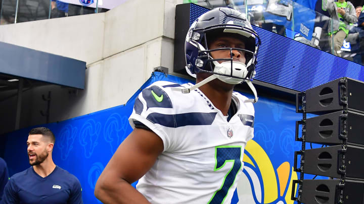 Dec 4, 2022; Inglewood, California, USA; Seattle Seahawks quarterback Geno Smith (7) and quarterback Drew Lock (2) take the field before playing against the Los Angeles Rams at SoFi Stadium. Mandatory Credit: Gary A. Vasquez-USA TODAY Sports Dec 4, 2022; Inglewood, California, USA; Seattle Seahawks quarterback Geno Smith (7) and quarterback Drew Lock (2) take the field before playing against the Los Angeles Rams at SoFi Stadium. Mandatory Credit: Gary A. Vasquez-USA TODAY Sports